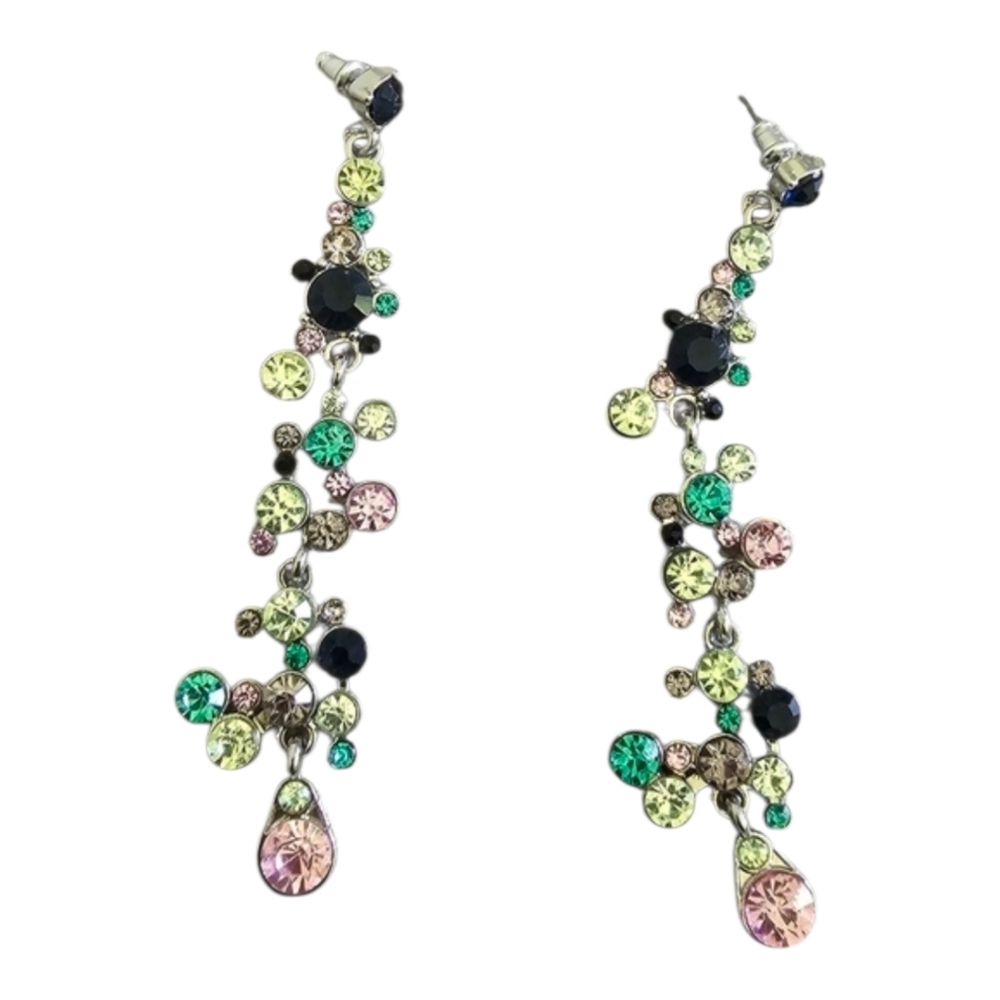 New Crystal Rhinestone Earrings Jewel Boho Chic Dangle Pink Black Silver